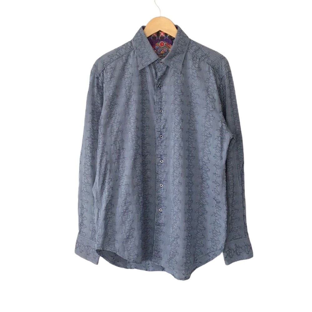 Robert Graham Cotton Flipped Cuffs Button Down Shirt, size L